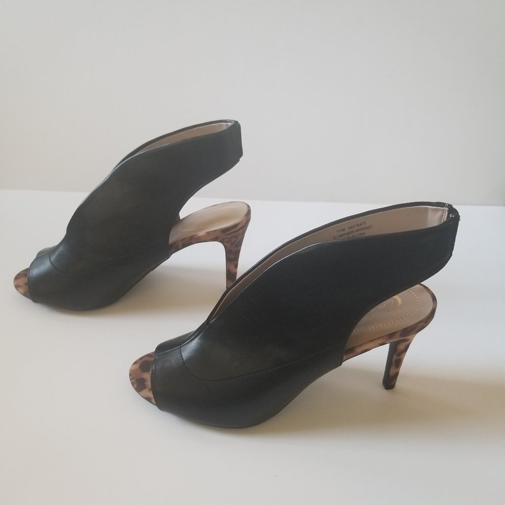 Comfort Black Slingback Peep Toe Stiletto, Sandal Ankle Boot size 11W